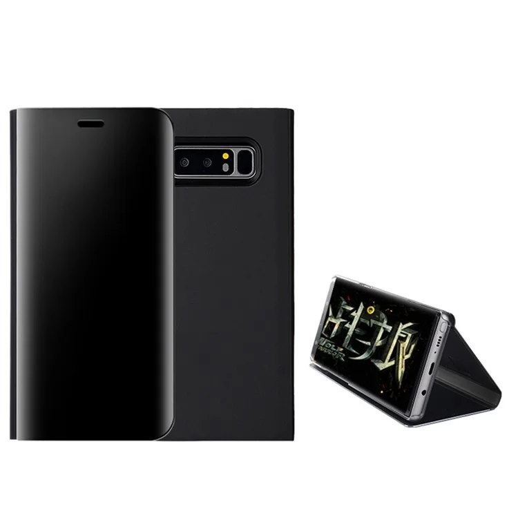 Plated Mirror Surface Leather Stand Cell Phone Case for Samsung Galaxy Note 8 SM-N950 - Black