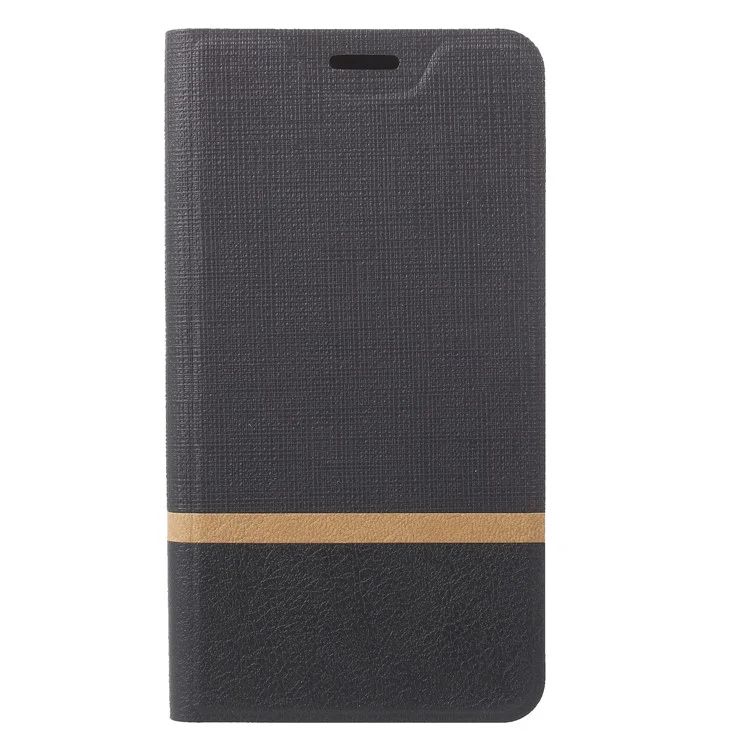 Bi-color Cross Texture Leather Card Holder Flip Stand Phone Case for Samsung Galaxy J2 Pro 2018 Built-in Steel Sheet - Black