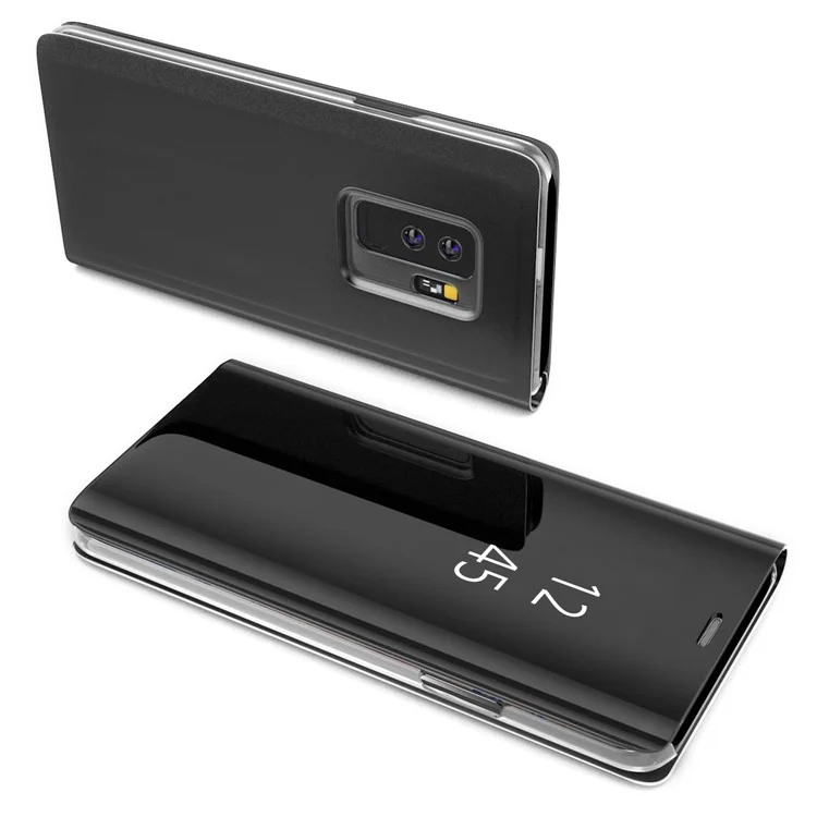 Pour Samsung Galaxy S9 + Miroir Plaqué Informations Sur La Surface De La Vue Stand Stand Smart Case Smart - Noir