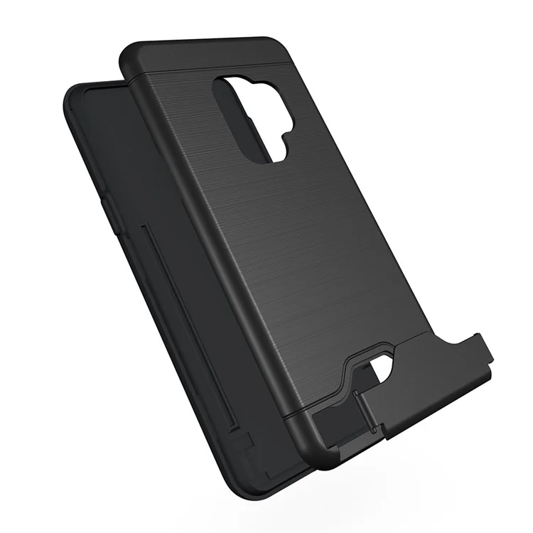 Brushed PC + TPU Hybrid Kickstand Case with Card Slot for Samsung Galaxy S9 G960 - Black