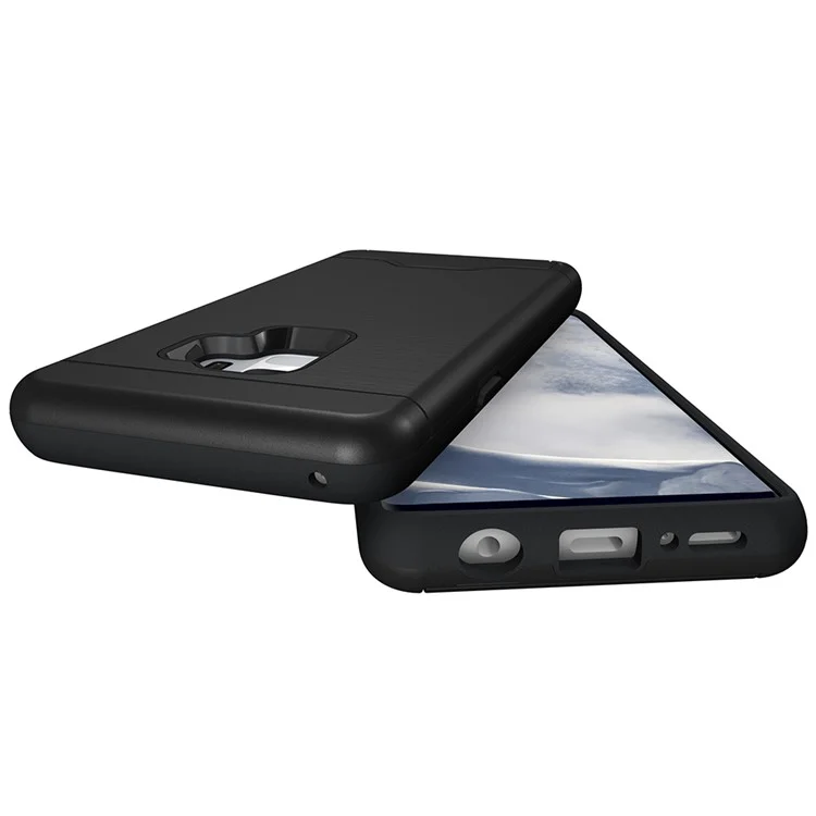 Brushed PC + TPU Hybrid Kickstand Case with Card Slot for Samsung Galaxy S9 G960 - Black
