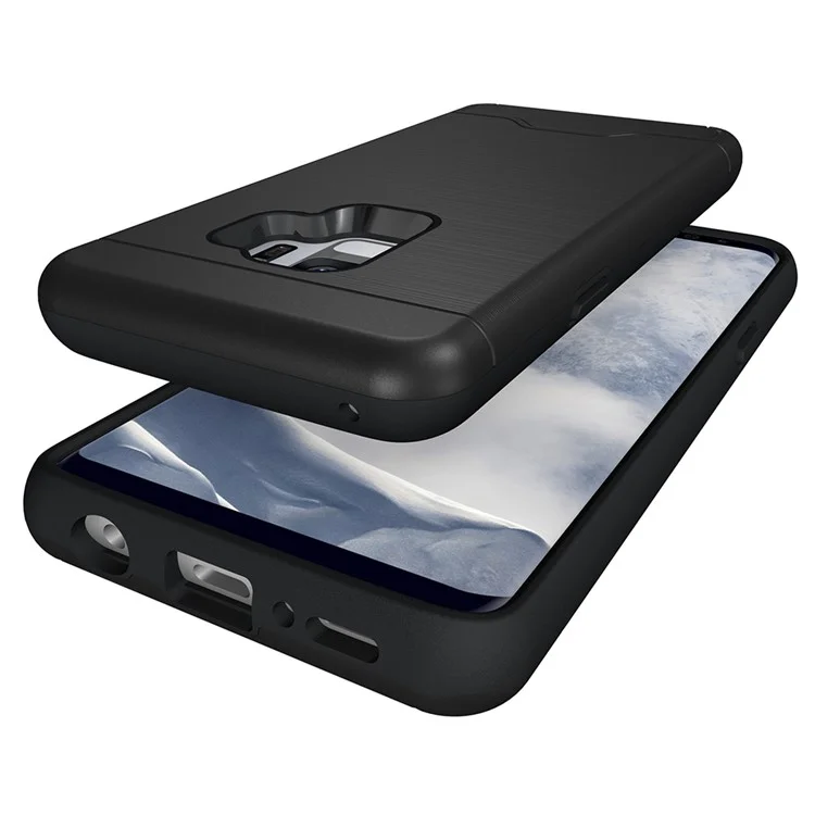 Brushed PC + TPU Hybrid Kickstand Case with Card Slot for Samsung Galaxy S9 G960 - Black