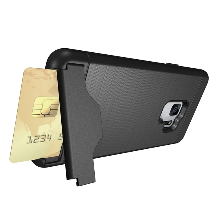 For Samsung Galaxy S9+ G965 Brushed PC TPU Hybrid Kickstand Card Holder Case - Black