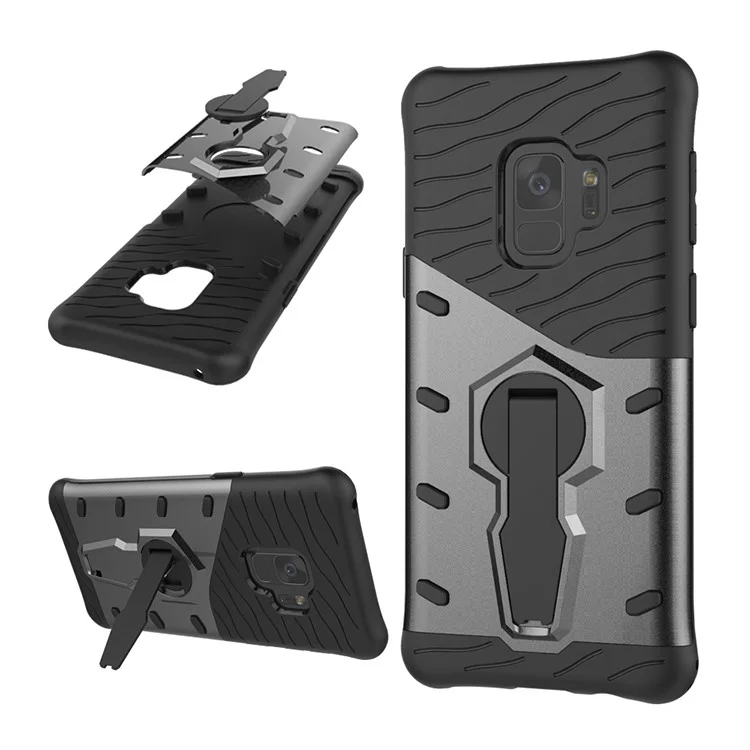 360-Degree Rotary Kickstand Armor PC + TPU Hybrid Case Accessory for Samsung Galaxy S9 - Black