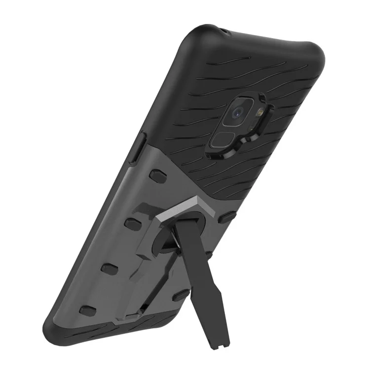 360-Degree Rotary Kickstand Armor PC + TPU Hybrid Case Accessory for Samsung Galaxy S9 - Black