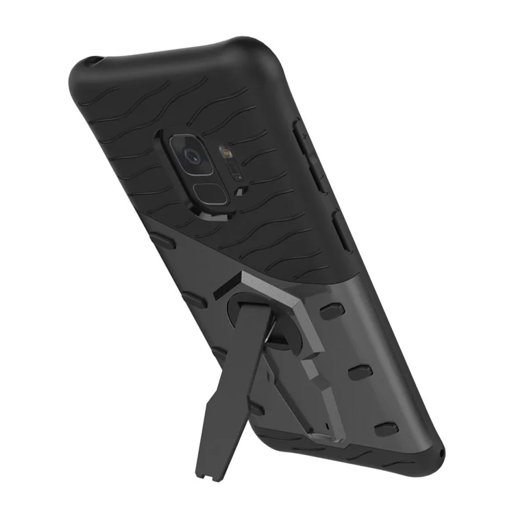 360-Degree Rotary Kickstand Armor PC + TPU Hybrid Case Accessory for Samsung Galaxy S9 - Black
