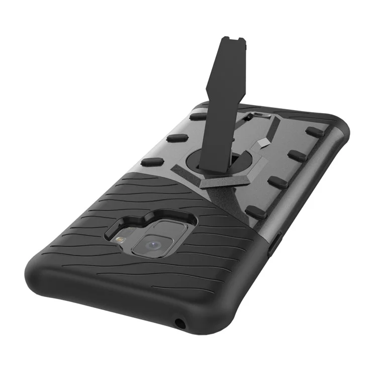 360-Degree Rotary Kickstand Armor PC + TPU Hybrid Case Accessory for Samsung Galaxy S9 - Black