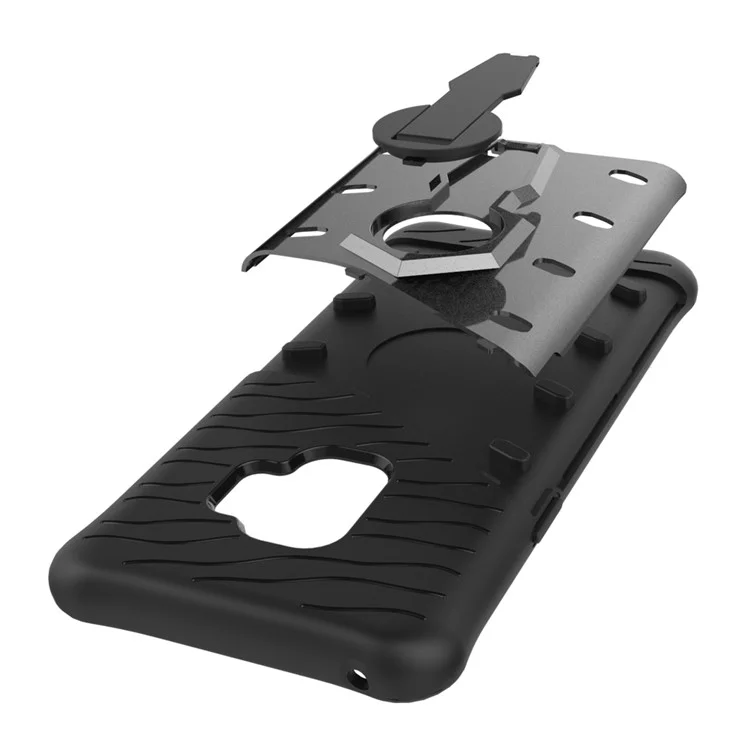 360-Degree Rotary Kickstand Armor PC + TPU Hybrid Case Accessory for Samsung Galaxy S9 - Black