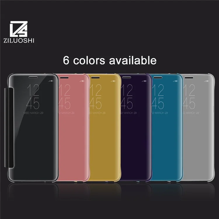 Information View Plated Mirror Surface Leather Cell Phone Case for Samsung Galaxy S9+ G965 - Black