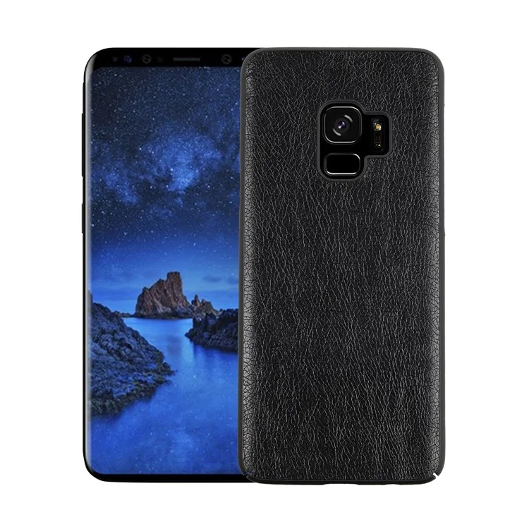 Litchi Grain PU Leather Coated Hard PC Phone Case for Samsung Galaxy S9 - Black