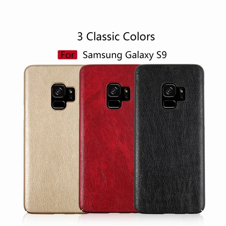 Litchi Grain PU Leather Coated Hard PC Phone Case for Samsung Galaxy S9 - Black