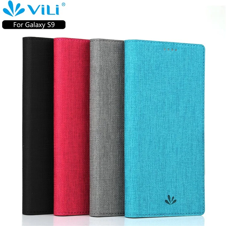 VILI DMX Cross Texture Card Holder Leather Stand Case for Samsung Galaxy S9 G960 - Black