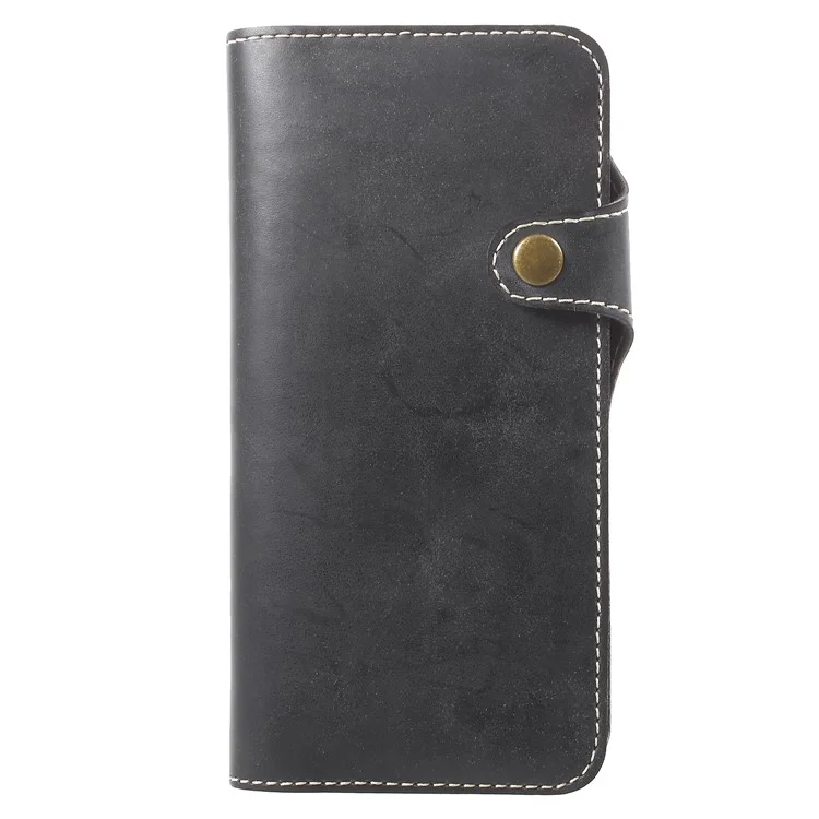 Button Closure PU Leather Wallet Folio Case with Lanyard for Samsung Galaxy S9 - Black