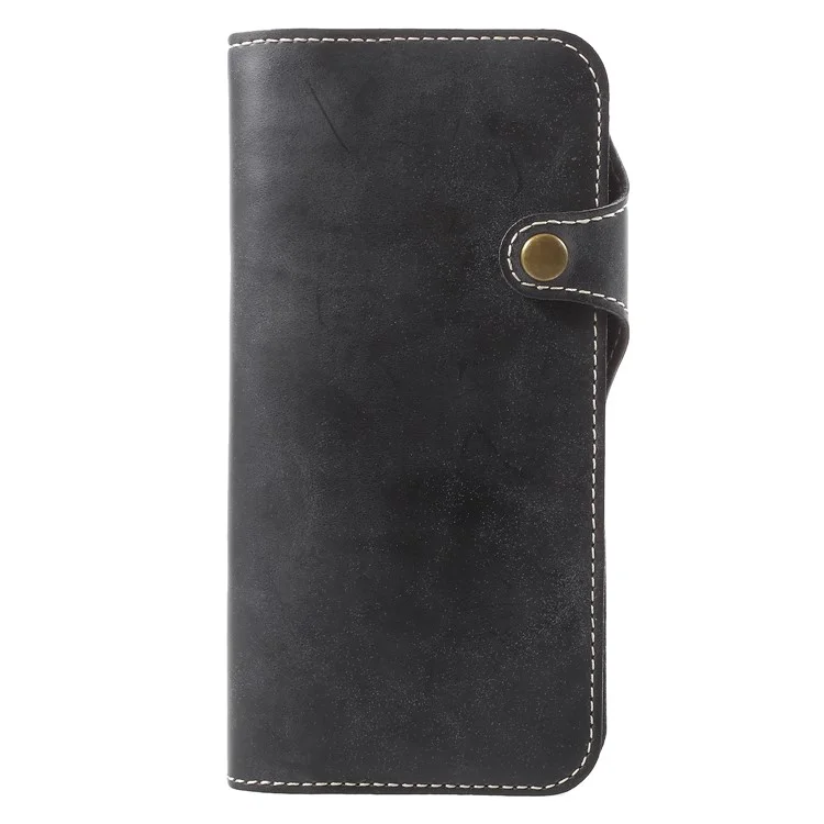 Button Closure PU Leather Wallet Folio Case with Lanyard for Samsung Galaxy S9+ G965 - Black