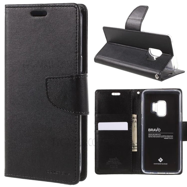 MERCURY GOOSPERY Bravo Diary Wallet Leather Mobile Casing for Samsung Galaxy S9 - Black