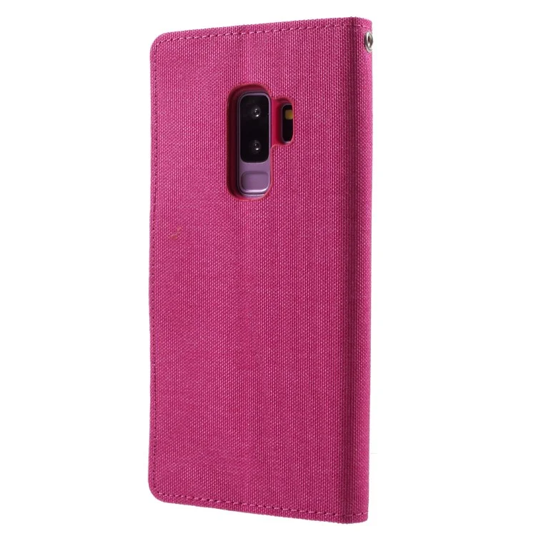 MERCURY GOOSPERY Canvas Diary Stand Magnetic Leather Wallet Cover for Samsung Galaxy S9 Plus G965 - Rose