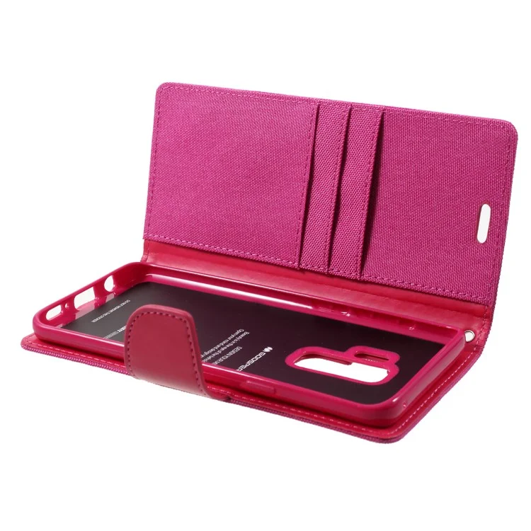 MERCURY GOOSPERY Canvas Diary Stand Magnetic Leather Wallet Cover for Samsung Galaxy S9 Plus G965 - Rose