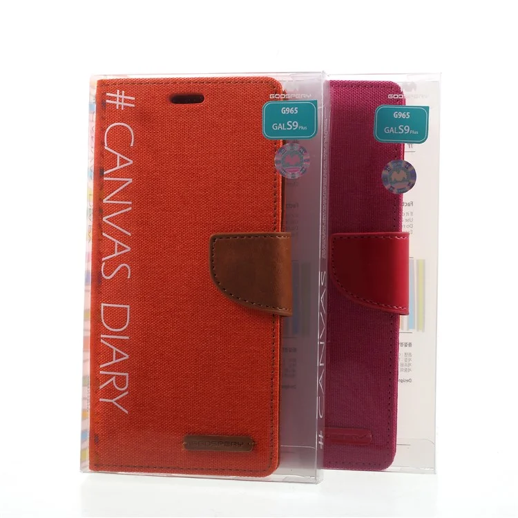 MERCURY GOOSPERY Canvas Diary Stand Magnetic Leather Wallet Cover for Samsung Galaxy S9 Plus G965 - Rose