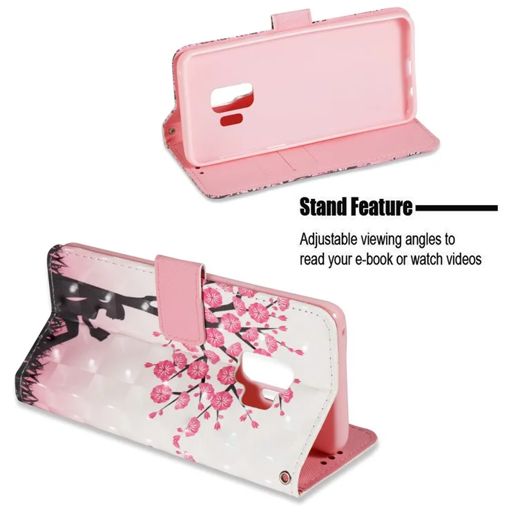 Patterned PU Leather Wallet Stand Casing for Samsung Galaxy S9 G960 - Pretty Flower Tree