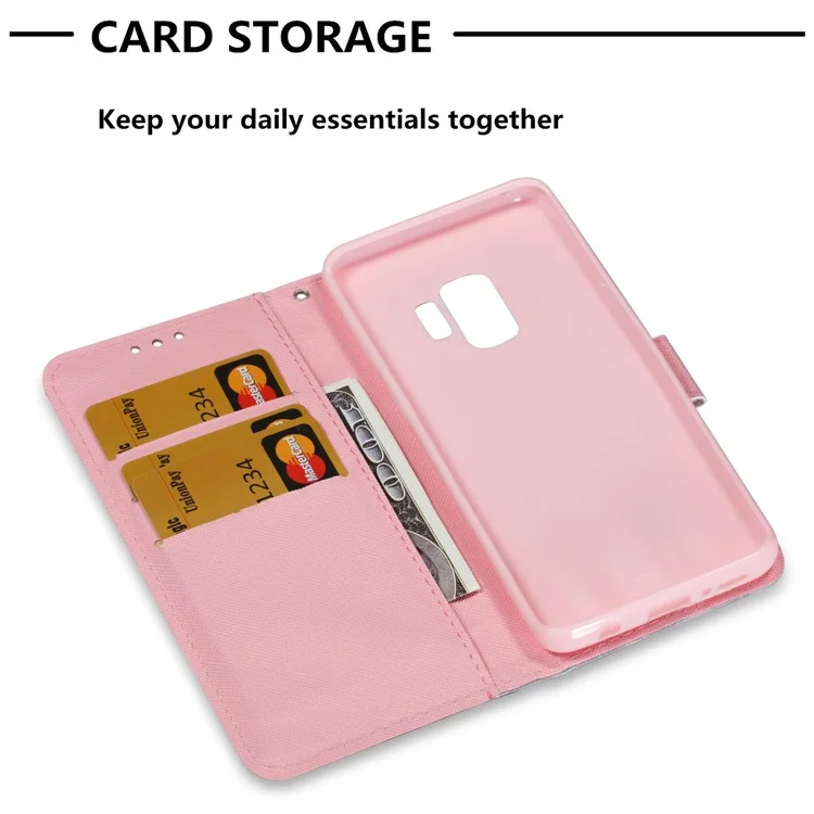Patterned PU Leather Wallet Stand Casing for Samsung Galaxy S9 G960 - Pretty Flower Tree