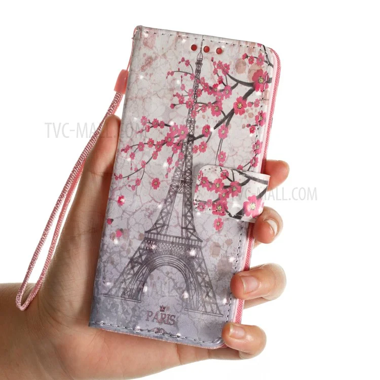 Modèle Impression du Support en Cuir Boîtier Pour Samsung Galaxy S9 G960 - Tour Eiffel et Fleur de Prune