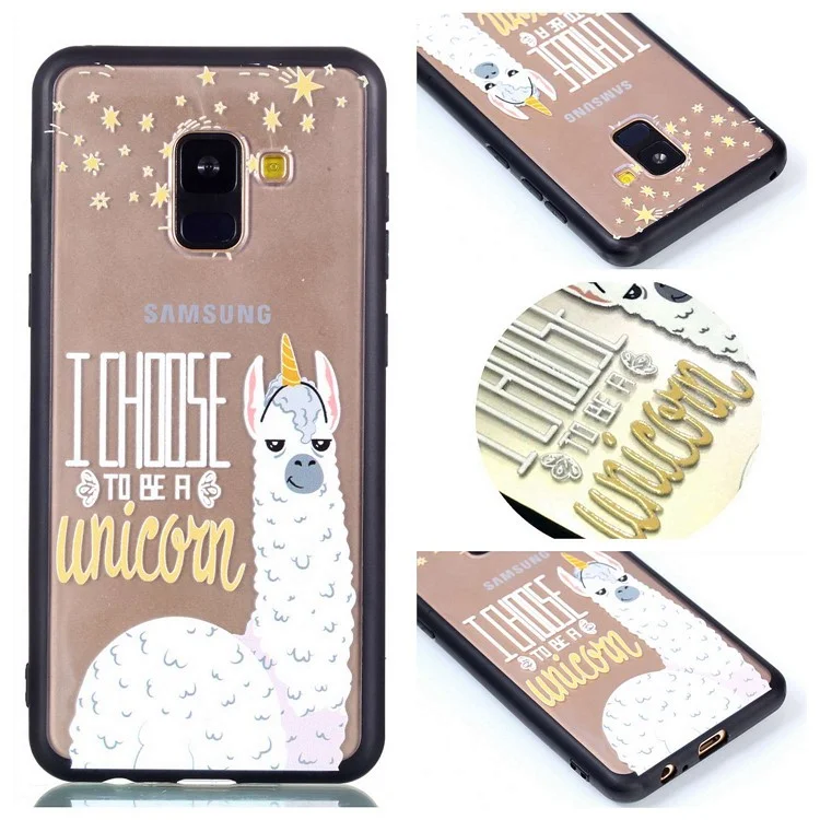 Rubberized Embossed Soft TPU + PC Combo Mobile Phone Case for Samsung Galaxy A8 (2018) - Unicorn