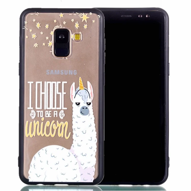 Rubberized Embossed Soft TPU + PC Combo Mobile Phone Case for Samsung Galaxy A8 (2018) - Unicorn