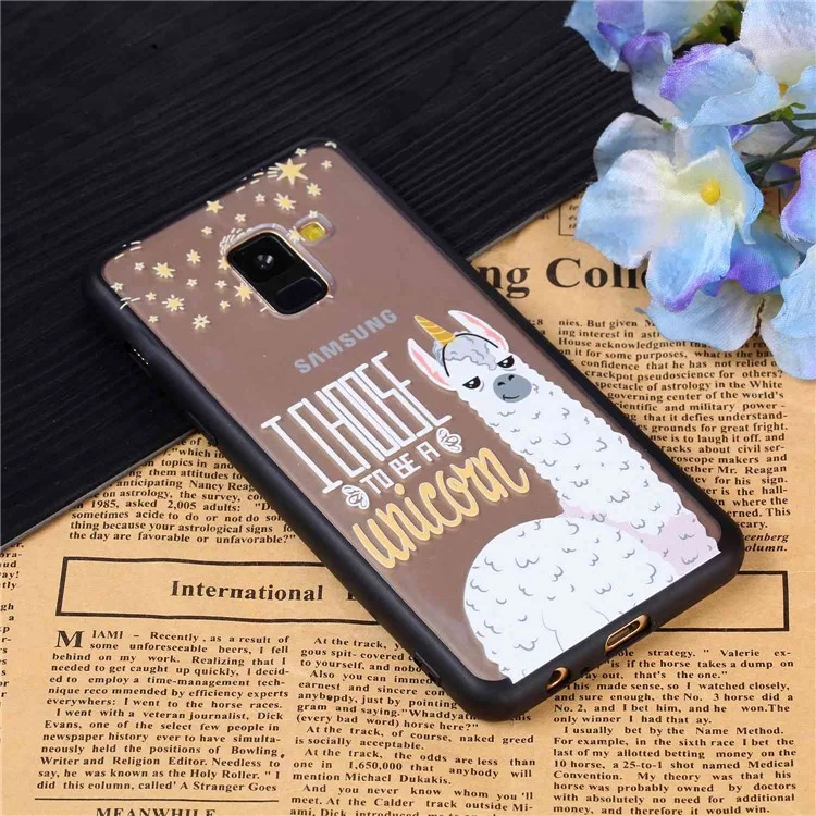 Rubberized Embossed Soft TPU + PC Combo Mobile Phone Case for Samsung Galaxy A8 (2018) - Unicorn