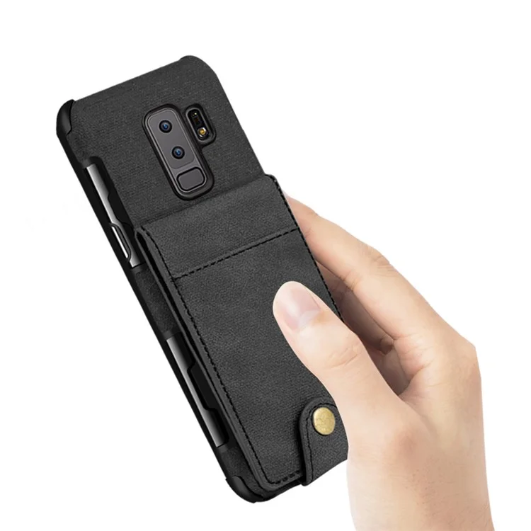 Vertical Flip PU Leather Coated Card Holder PC TPU Hybrid Phone Case for Samsung Galaxy S9 Plus - Black