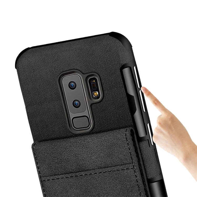 Vertical Flip PU Leather Coated Card Holder PC TPU Hybrid Phone Case for Samsung Galaxy S9 Plus - Black