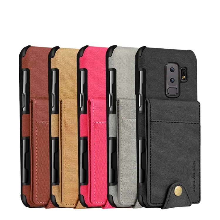 Vertical Flip PU Leather Coated Card Holder PC TPU Hybrid Phone Case for Samsung Galaxy S9 Plus - Black