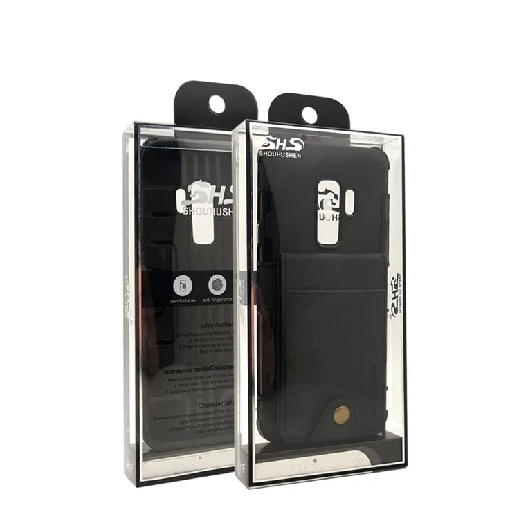 Vertical Flip PU Leather Coated Card Holder PC TPU Hybrid Phone Case for Samsung Galaxy S9 Plus - Black