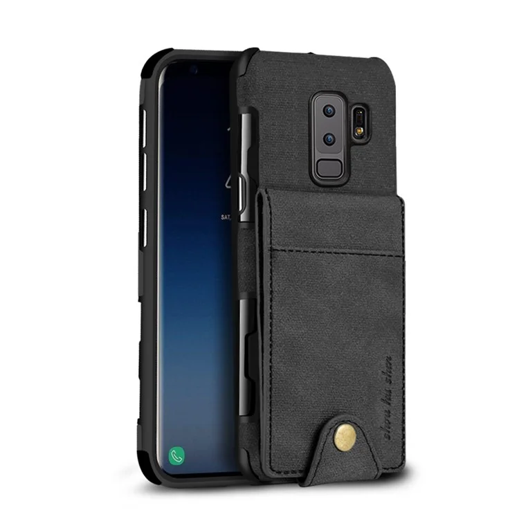 Vertical Flip PU Leather Coated Card Holder PC TPU Hybrid Phone Case for Samsung Galaxy S9 Plus - Black