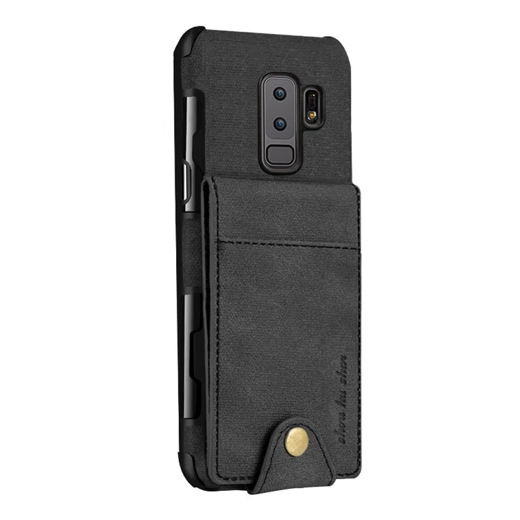 Vertical Flip PU Leather Coated Card Holder PC TPU Hybrid Phone Case for Samsung Galaxy S9 Plus - Black