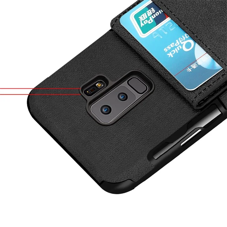 Vertical Flip PU Leather Coated Card Holder PC TPU Hybrid Phone Case for Samsung Galaxy S9 Plus - Black