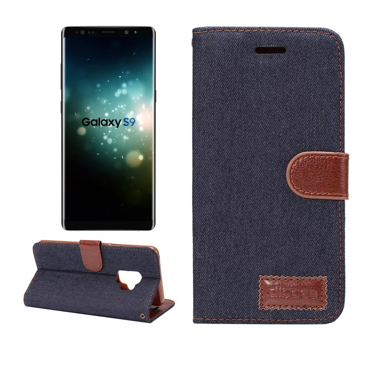 Jeans Cloth Leather Stand Phone Case with Card Slots for Samsung Galaxy S9 G960 - Black