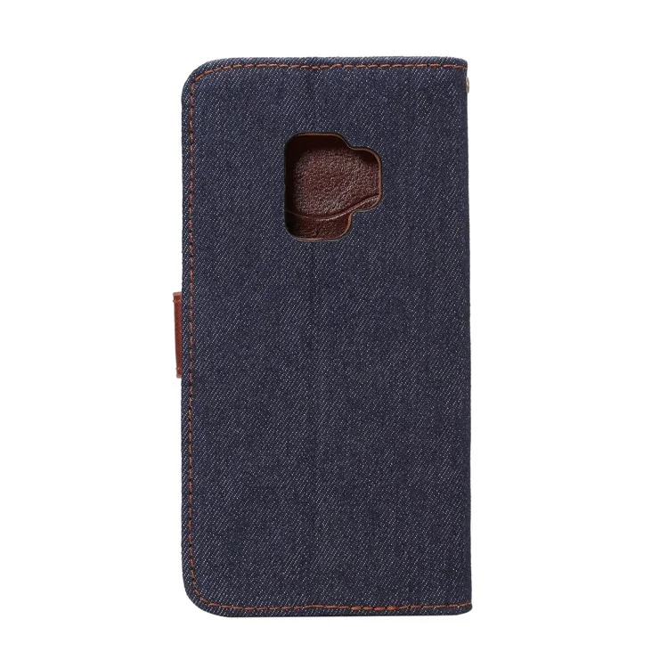 Jeans Cloth Leather Stand Phone Case with Card Slots for Samsung Galaxy S9 G960 - Black