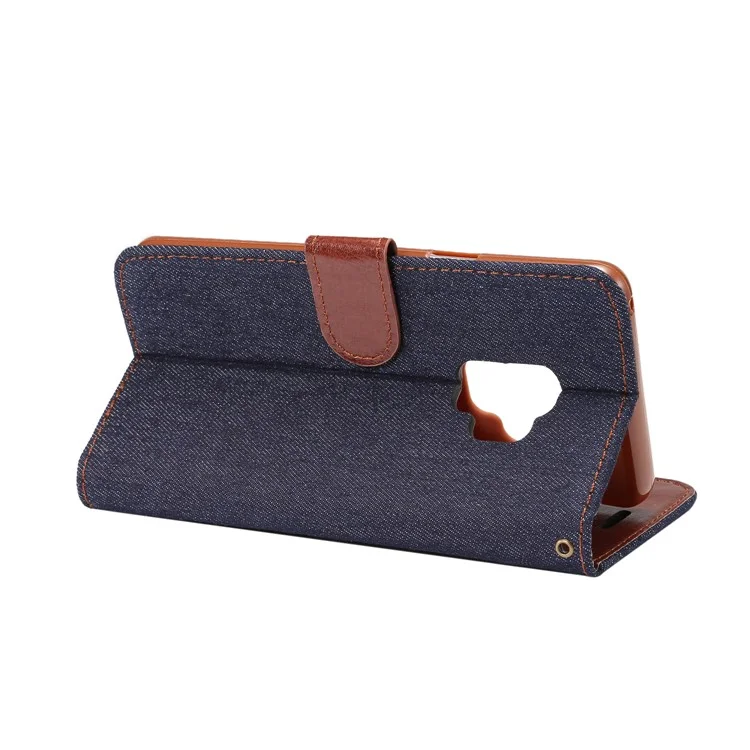 Jeans Cloth Leather Stand Phone Case with Card Slots for Samsung Galaxy S9 G960 - Black