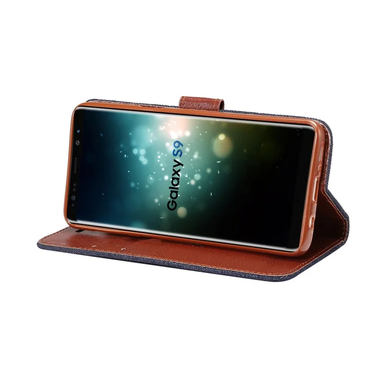 Jeans Cloth Leather Stand Phone Case with Card Slots for Samsung Galaxy S9 G960 - Black