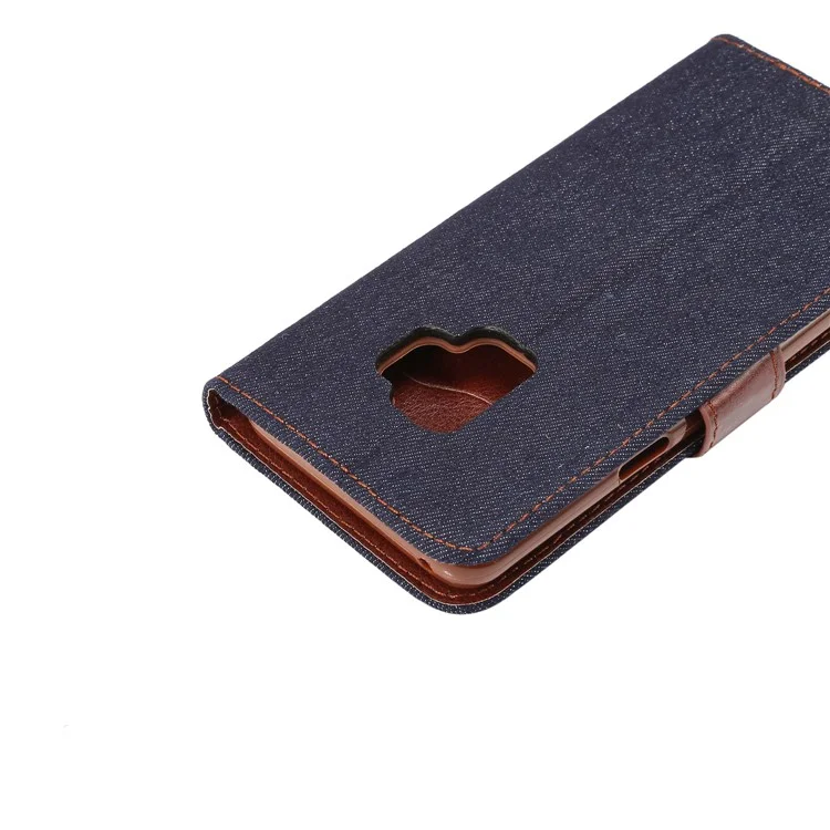 Jeans Cloth Leather Stand Phone Case with Card Slots for Samsung Galaxy S9 G960 - Black