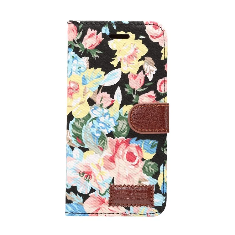 Flowers Pattern Cloth Skin Leather Stand Case with Card Slots for Samsung Galaxy S9 G960 - Black