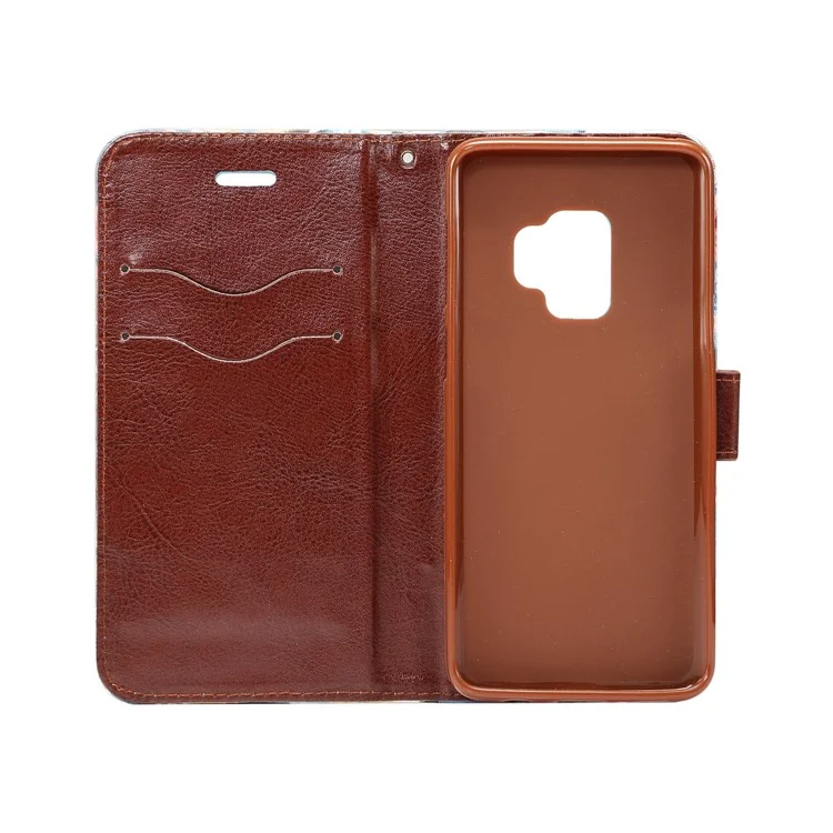 Flowers Pattern Cloth Skin Leather Stand Case with Card Slots for Samsung Galaxy S9 G960 - Black