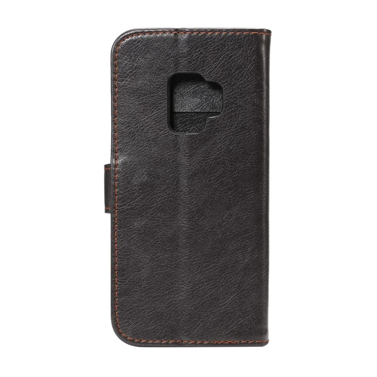 Crazy Horse Flip Leather Wallet Cell Phone Cover for Samsung Galaxy S9 G960 - Black