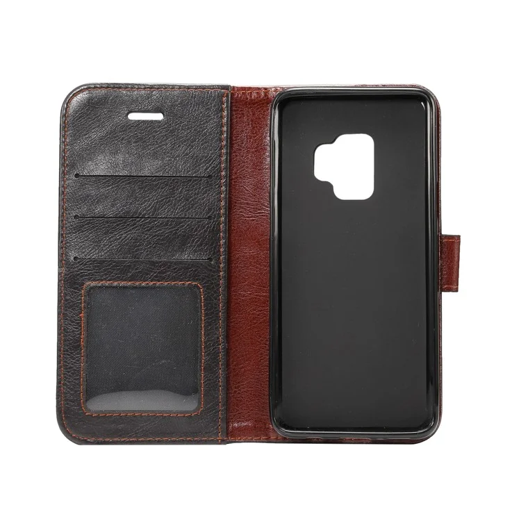Crazy Horse Flip Leather Wallet Cell Phone Cover for Samsung Galaxy S9 G960 - Black