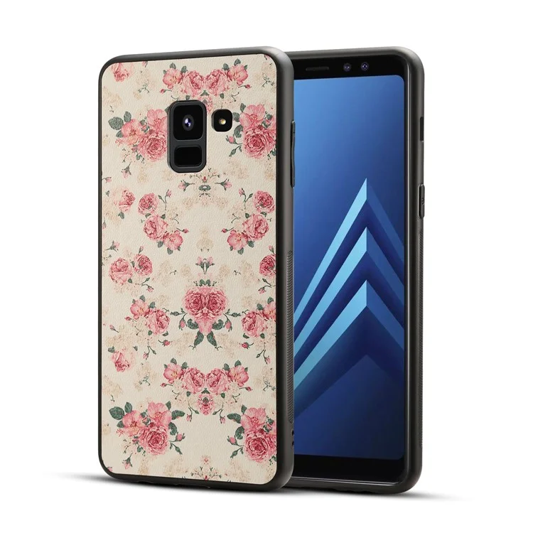 Pattern Printing PU Leather Coated PC + TPU Hybrid Case for Samsung Galaxy A8+ (2018) - Elegant Peony
