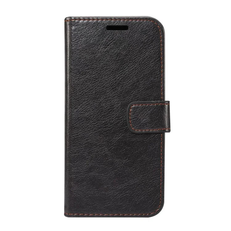 Crazy Horse Texture Leather Wallet Stand Cover for Samsung Galaxy A8+ (2018) - Black