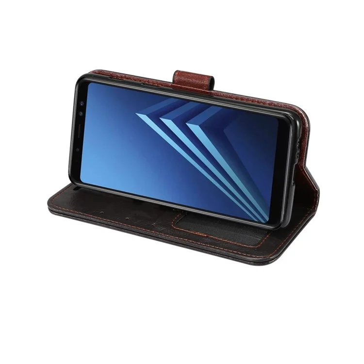 Crazy Horse Texture Leather Wallet Stand Cover for Samsung Galaxy A8+ (2018) - Black