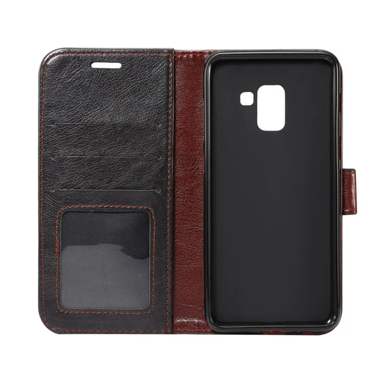 Crazy Horse Texture Leather Wallet Stand Cover for Samsung Galaxy A8+ (2018) - Black
