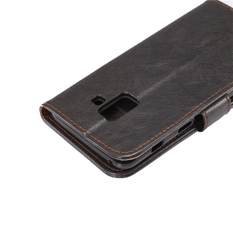 Crazy Horse Texture Leather Wallet Stand Cover for Samsung Galaxy A8+ (2018) - Black