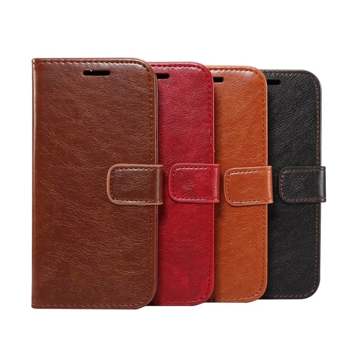 Crazy Horse Texture Leather Wallet Stand Cover for Samsung Galaxy A8+ (2018) - Black